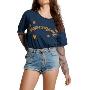 One Teaspoon Pacifica WA Bandits Blue Jean Shorts with Tan Belt Style 22964 NWT